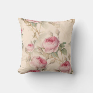 Cojín Decorativo Rosas rosadas vintage Cottagecore botánico