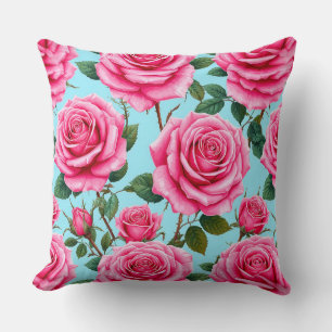 Cojín Decorativo Rosas rosadas vívidas con patrón