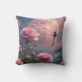 Cojín Decorativo Rosas rosadas y libélula