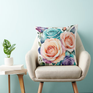 Cojín Decorativo Rosas rosados, azules y morados