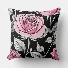 Cojín Decorativo Rosas rosados y negros