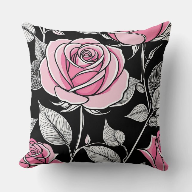Cojín Decorativo Rosas rosados y negros (Anverso)
