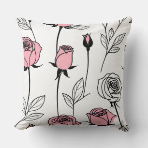 Cojín Decorativo Rosas rosados y negros en blanco