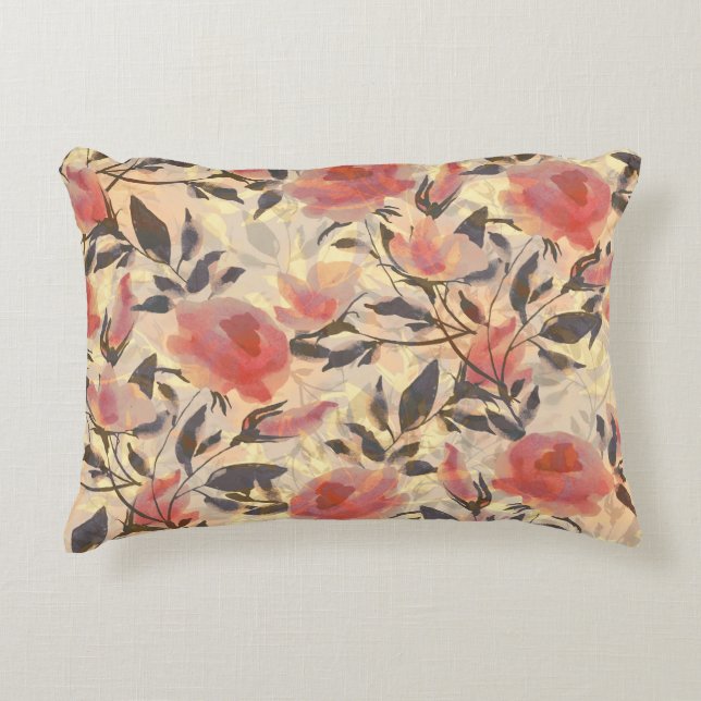 Cojín Decorativo Rosas salvajes de primavera: patrón de acuarela. (Anverso)