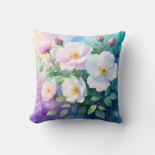 Cojín Decorativo Rosas Silvestres Blancas Rosadas Azules Turquesas 
