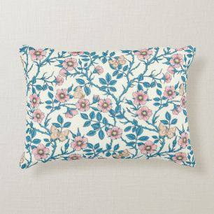 Cojín Decorativo Rosas silvestres y mariposas/rosa/azul/blanco apag