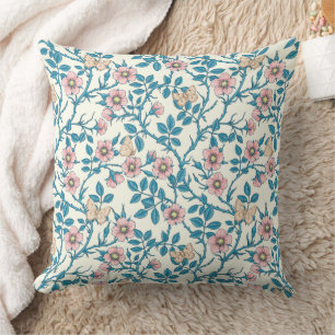Cojín Decorativo Rosas silvestres y mariposas/rosa/azul/blanco desv