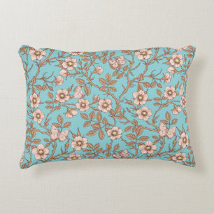 Cojín Decorativo Rosas silvestres y mariposas /rosa/marrón/piscina