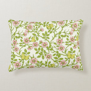 Cojín Decorativo Rosas silvestres y mariposas /rosa/verde pálido/am