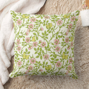Cojín Decorativo Rosas silvestres y mariposas /rosa/verde pálido/am