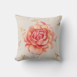 Cojín Decorativo Rosas sobre blanco con fondo de abejas doradas
