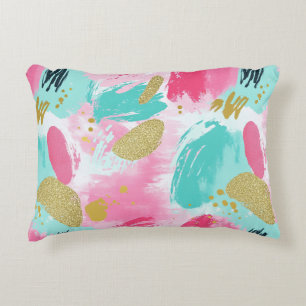 Cojín Decorativo Rosas Suaves Menta Primavera Dorado Pinceladas Abs