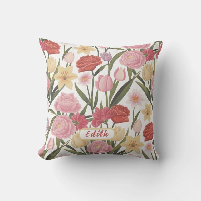 Cojín Decorativo Rosas, tulipanes y lirios (Anverso)