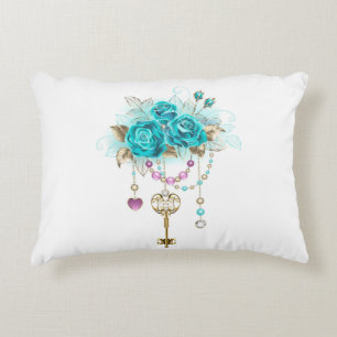 Cojín Decorativo Rosas turquesas con llaves