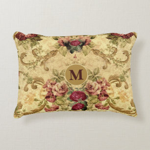 Cojín Decorativo Rosas Victorianas Antiguas Malva con Monograma de 