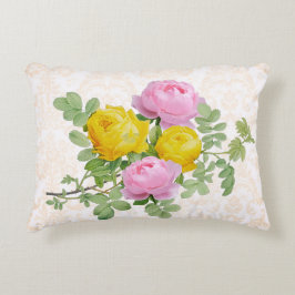 Cojín Decorativo Rosas Victorianas Vintage sobre Damasco Amarillo P