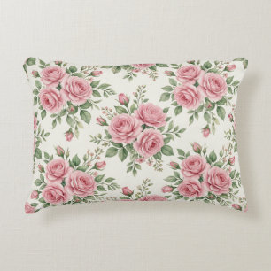 Cojín Decorativo Rosas Vintage en Acuarela Rosa Floral Sin Costuras