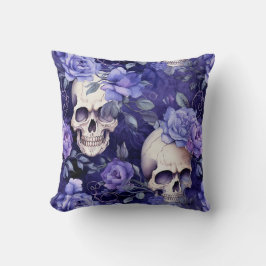 Cojín Decorativo Rosas violetas con calaveras