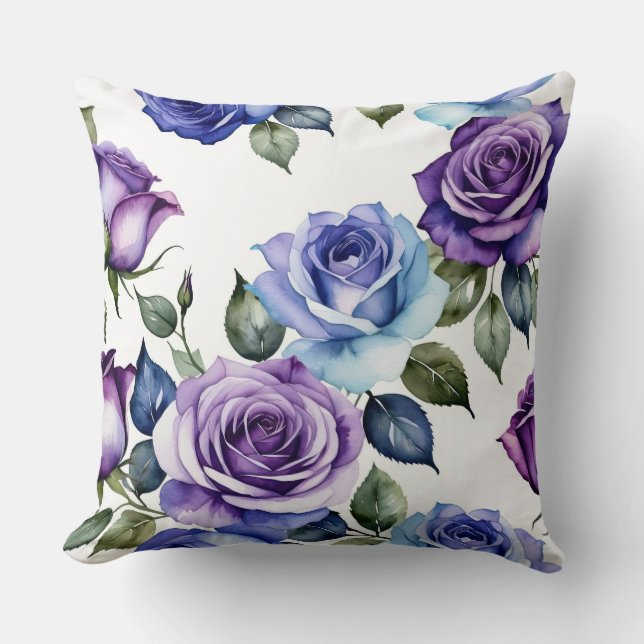 Cojín Decorativo Rosas violetas y azul-bebé (Anverso)
