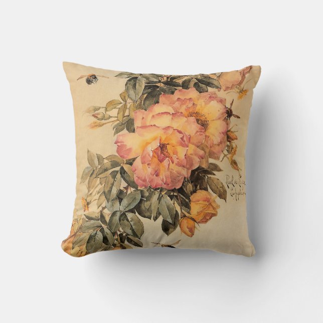 Cojín Decorativo "Rosas y abejorros" de época (Anverso)