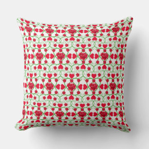 COJÍN DECORATIVO ROSAS Y CORAZONES ROJOS CON FLORES VERDES