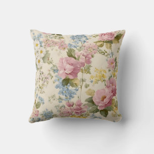 Cojín Decorativo Rosas y flores silvestres rosadas vintage shabby c