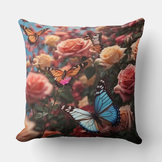 Cojín Decorativo Rosas y mariposas (Anverso)