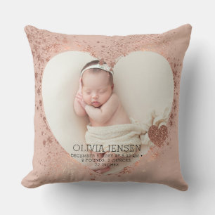 Cojín Decorativo Rose Gold Purpurina Estadísticas de Nacimiento de
