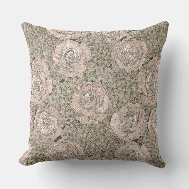 Cojín Decorativo rose hydrangea floral pale peach tea dark (Anverso)
