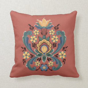 Cojín Decorativo Rosemaling en rojo y oro