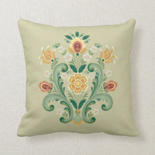 Cojín Decorativo Rosemaling en verde y oro