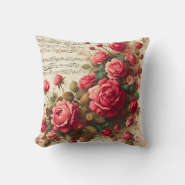 Cojín Decorativo Roses and Music Notes Throw Pillow, 