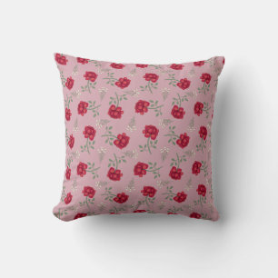 Cojín Decorativo Roses rojos sobre el rosa del calico sobredimensio