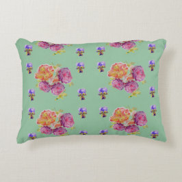 Cojín Decorativo Roses rosados Shabby Verde Decoración floral Cushi