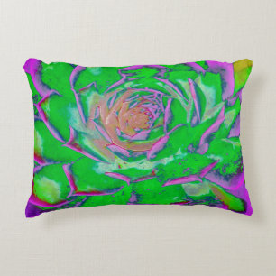 Cojín Decorativo Roseta de Sedum Suculento Verde y Magenta