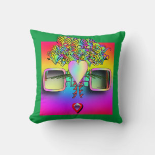 COJÍN DECORATIVO ROSTRO CON GAFAS SOBRE VERDE