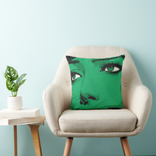 Cojín Decorativo Rostro de mujer Pop-Art en verde vívido