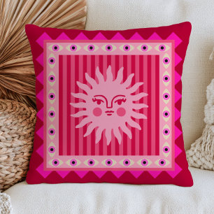 Cojín Decorativo Rostro de sol bohemio rosa sobre ojos malvados fun