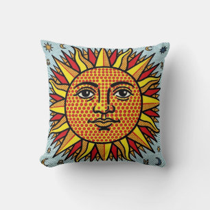 Cojín Decorativo Rostro del Sol Celestial Estilo de Arte Pop Comic