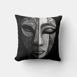 Cojín Decorativo Rostro negro y blanco de inspiración tribal