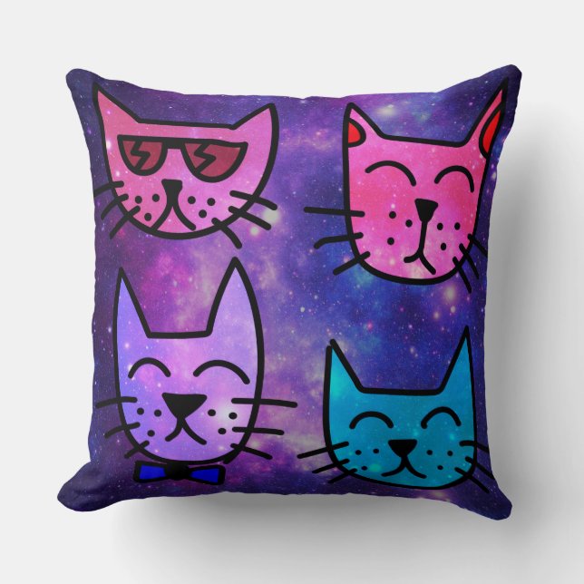 Cojín Decorativo Rostros de gato de Guay en un fondo espacial (Anverso)