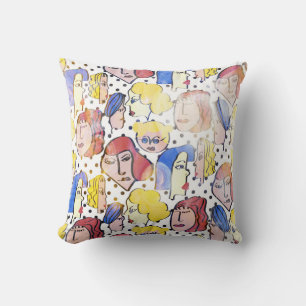 Cojín Decorativo Rostros de mujeres abstractas, puntos de polka acu
