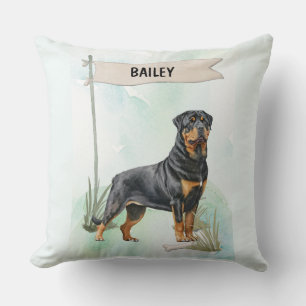 Cojín Decorativo Rottweiler Acuarela Perro Personalizado