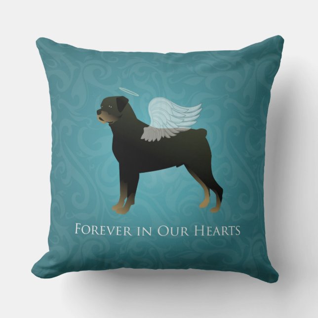 Cojín Decorativo Rottweiler Angel - Mascota Memorial Design (Anverso)