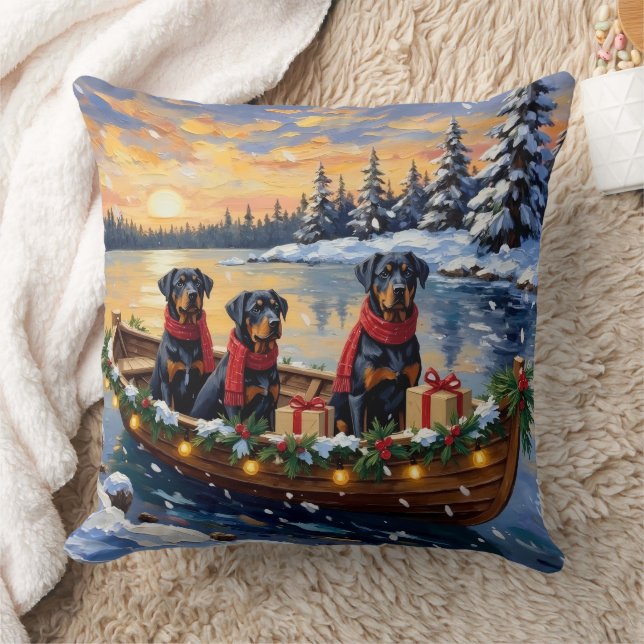 Cojín Decorativo Rottweiler Christmas Boat Holiday (Manta)