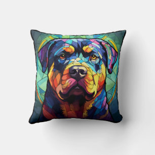 Cojín Decorativo Rottweiler de Vidrio Teñido