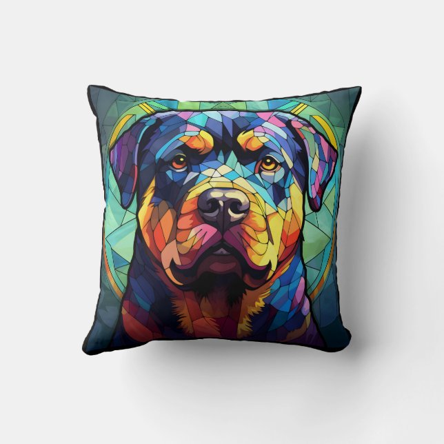Cojín Decorativo Rottweiler de Vidrio Teñido (Reverso)