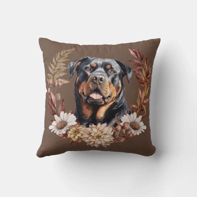 Cojín Decorativo Rottweiler Dog Autumn Wreath (Reverso)