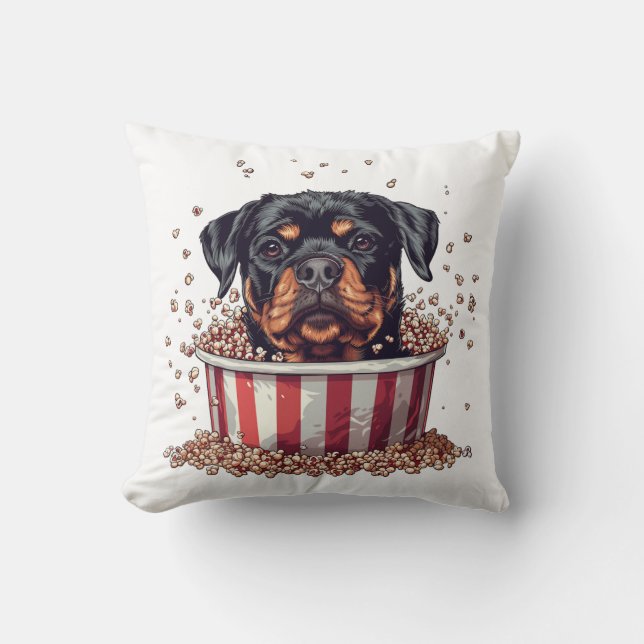 Cojín Decorativo Rottweiler Dog Movie Popcorn Bucket (Anverso)