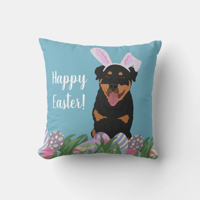Cojín Decorativo Rottweiler Easter Bunny (Anverso)